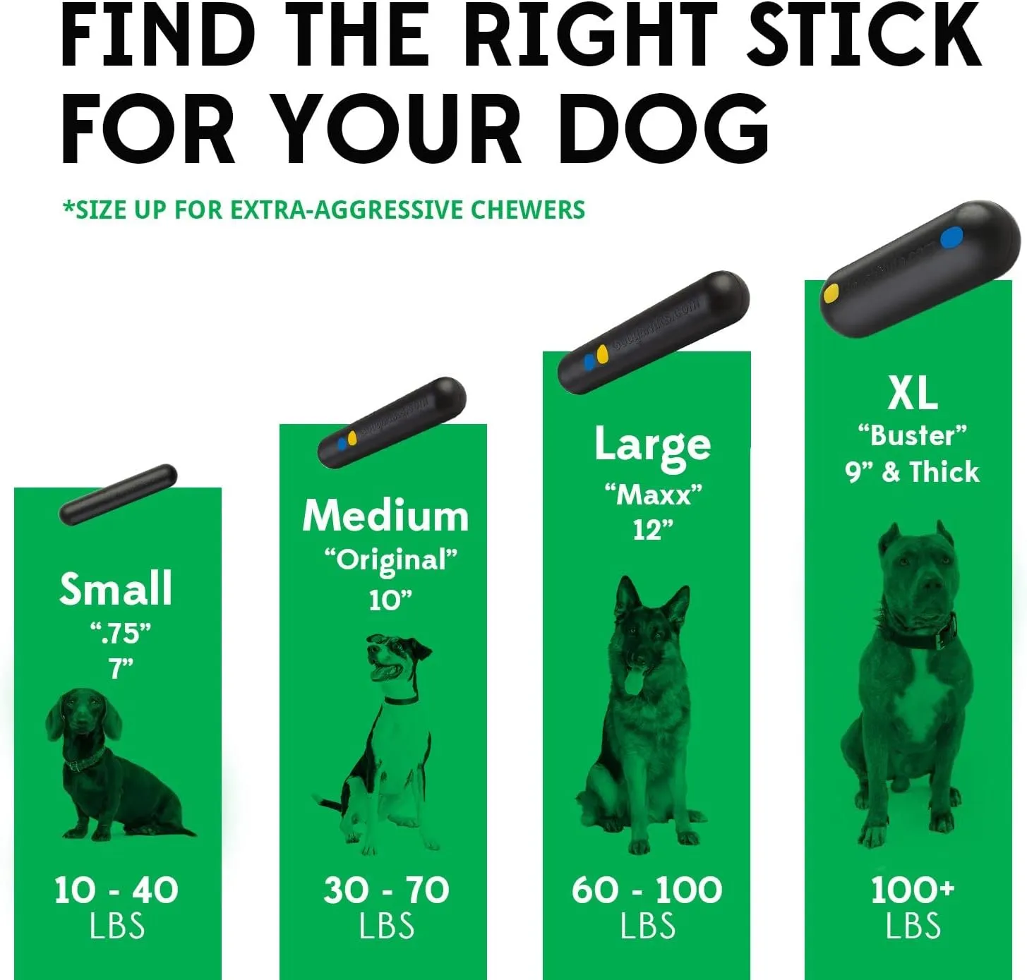 Goughnuts — Dog Toys for Aggressive Chewers | Virtually Indestructible Dog Toy Stick for Small Breeds | Heavy Duty Dog Toy | Green