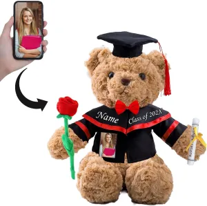 Graduation Bear as Personalized Graduation Gifts with Customized Text Photo, Teddy Bear with Rose & Bow as Graduation Gifts for Her 2025 High School College Graduation Gifts (11 in-Text Photo)