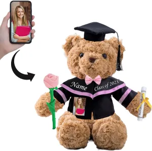 Graduation Bear as Personalized Graduation Gifts with Customized Text Photo, Teddy Bear with Rose & Bow as Graduation Gifts for Her 2025 High School College Graduation Gifts (11 in-Text Photo)