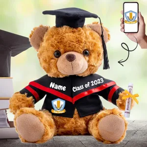 Graduation Bear Class of 2025 Personalized Graduation Gifts with Custom Text Photo, Brown Teddy Bear Stuffed Animal as Graduation Gifts for Her High School College Graduation Gifts (10-in-Text Photo)