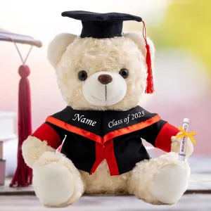 Graduation Gifts for Her Personalized Bear with Text, White Teddy Bear Stuffed Animal Personalized Gifts as Graduation Gifts for Him 2025 High School/College/Masters Graduation Gifts (10IN-Text)