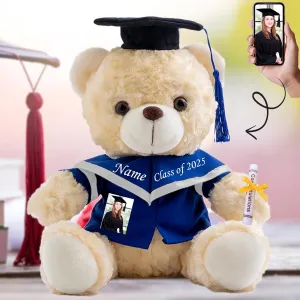 Graduation Gifts for Her Personalized Teddy Bear with Photo  Text, White Bear Personalized Gifts as Graduation Gifts for Him 2025 High School/College/Masters Graduation Gifts (10IN-Text Photo)