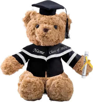 Graduation Teddy Bear Class of 2024 Personalized Graduation Gifts with Custom Text, Name or Date, Teddy Bear Stuffed for Her 2024 High School College Kindergarten Graduation Gifts (11 in-Text)