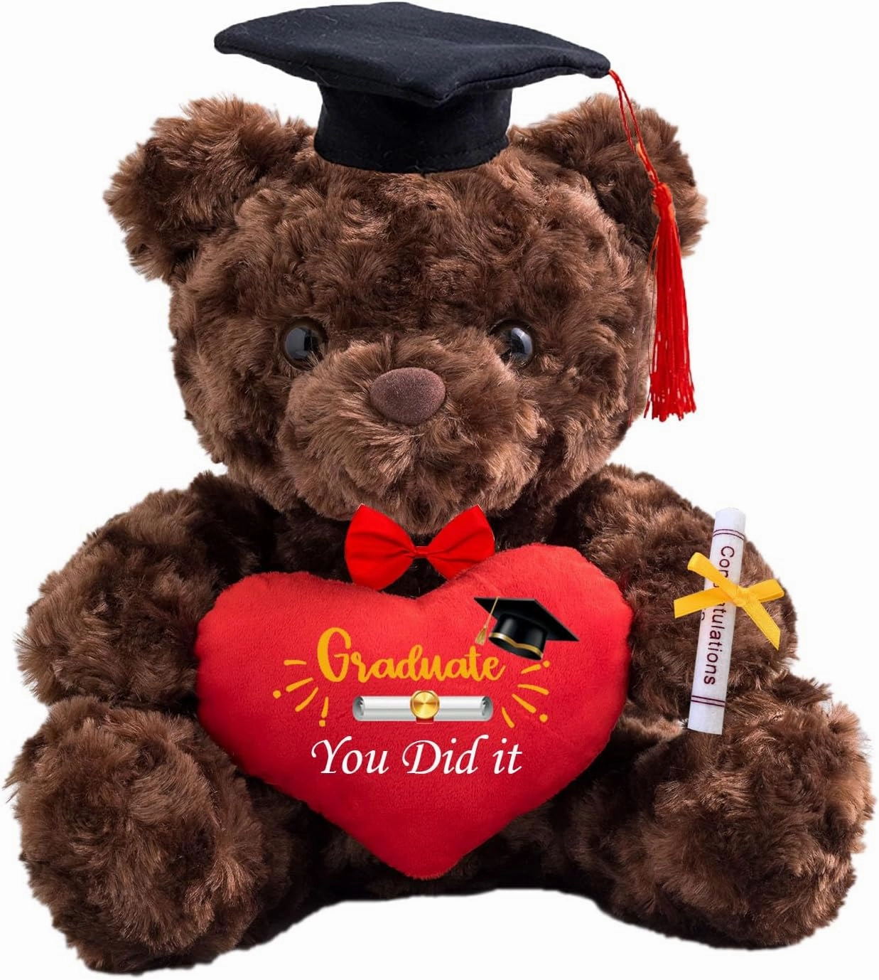 Graduation Bear Class of 2025 Personalized Graduation Gifts with Text/Name, Black Teddy Bear with Heart and Bow for Her 2025 High School College Kindergarten Graduation Gifts 2025 (8IN-Text)