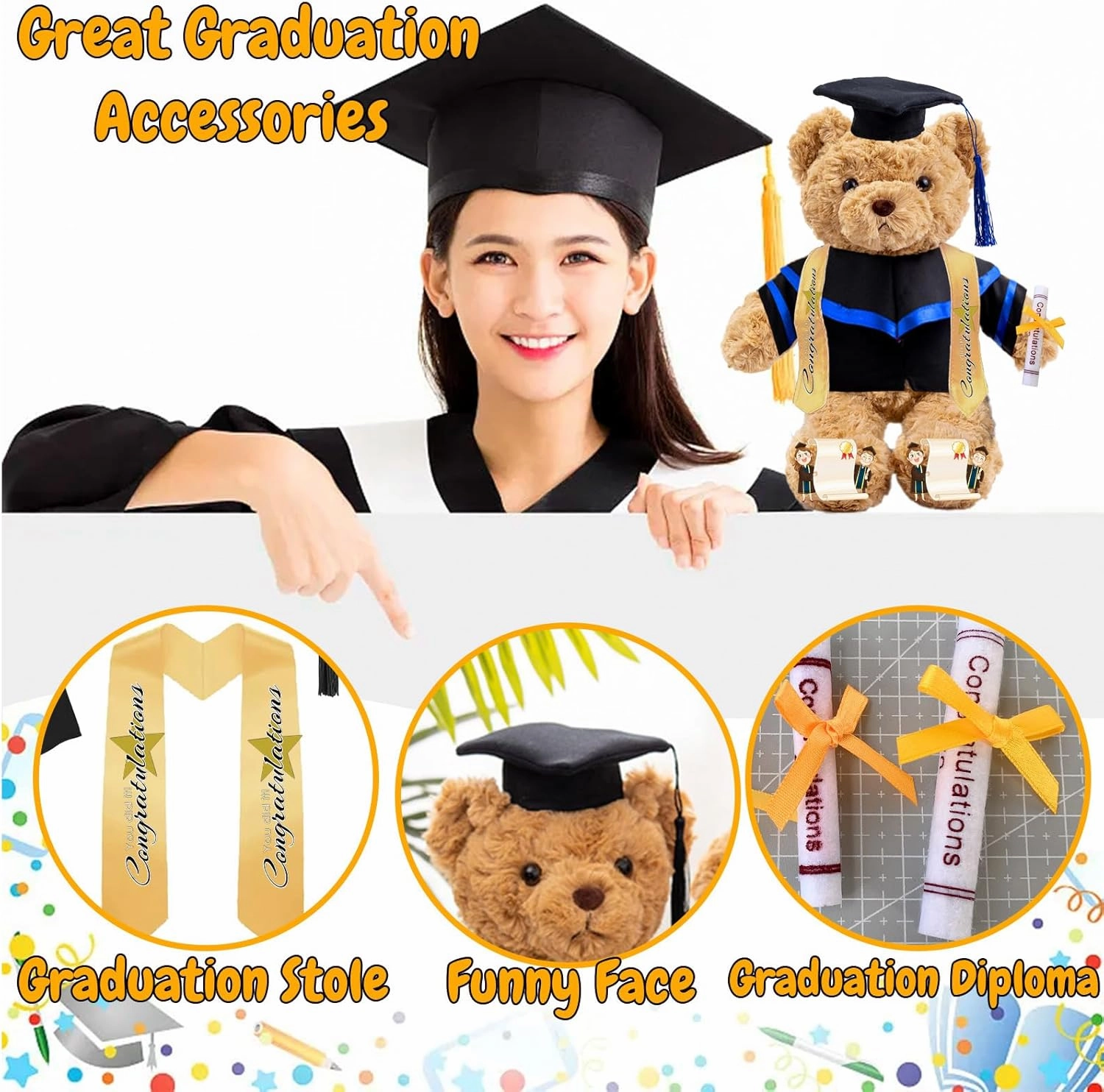 Graduation Gifts 2025 Teddy Bear with Text Photo, Personalized Bear Plush Toys as Graduation Gifts for Her Him as High School College Kindergarten Graduation Day (13 in-Text Photo)