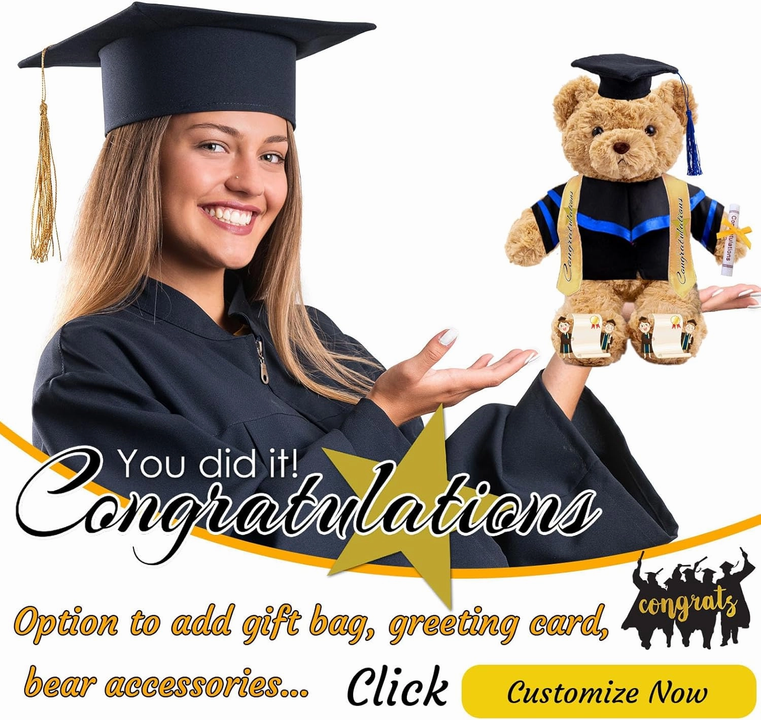Graduation Gifts 2025 Teddy Bear with Text Photo, Personalized Bear Plush Toys as Graduation Gifts for Her Him as High School College Kindergarten Graduation Day (13 in-Text Photo)