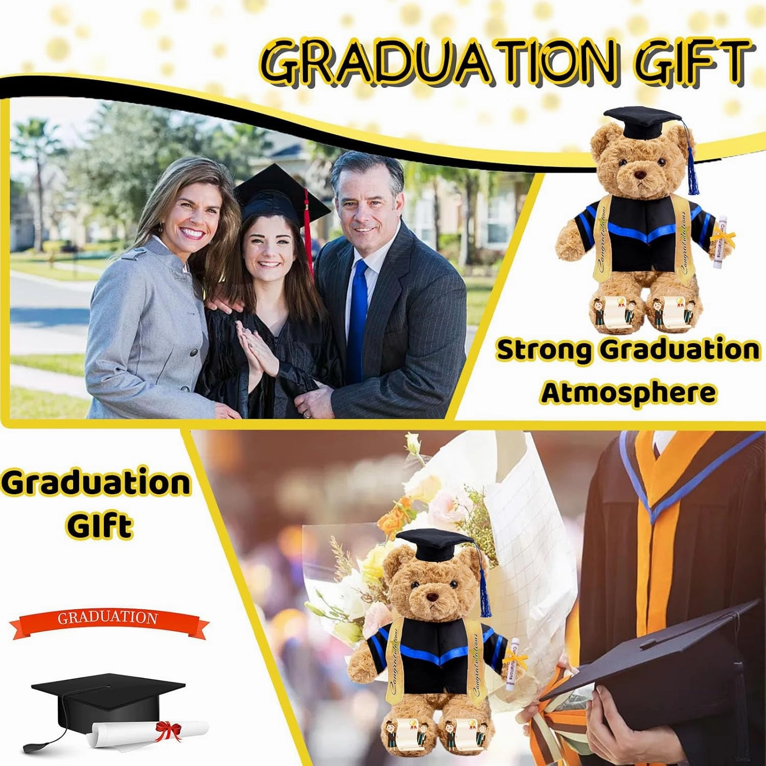 Graduation Gifts 2025 Teddy Bear with Text Photo, Personalized Bear Plush Toys as Graduation Gifts for Her Him as High School College Kindergarten Graduation Day (13 in-Text Photo)