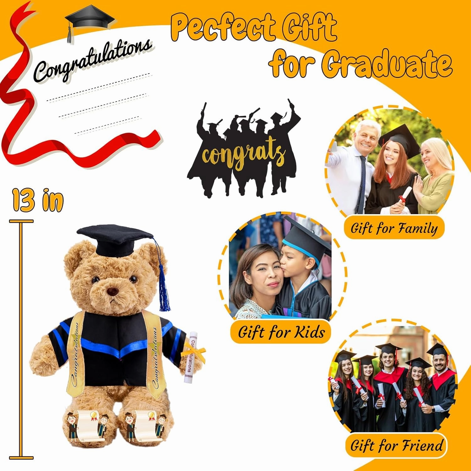 Graduation Gifts 2025 Teddy Bear with Text Photo, Personalized Bear Plush Toys as Graduation Gifts for Her Him as High School College Kindergarten Graduation Day (13 in-Text Photo)