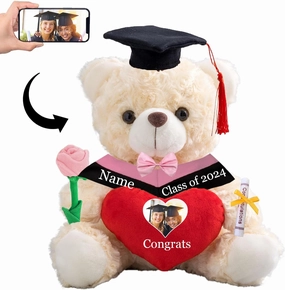 Graduation Gifts for Her Personalized Bear with Image  Text, Teddy Bear Stuffed Animal with Heart  Bow as Graduation Gifts for Her 2024 High School/College/Masters Graduation Gifts (8IN-Text Image)