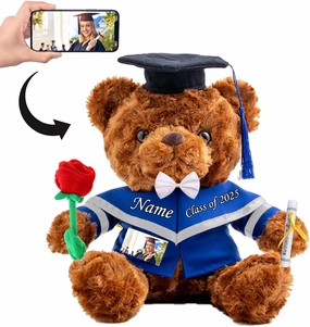 Graduation Gifts for Her Personalized Teddy Bear with Photo  Text, Stuffed Bear with Rose & Bow as Personalized Gifts for Him 2025 High School/College/Masters Graduation Gifts (8-in-Text Photo)