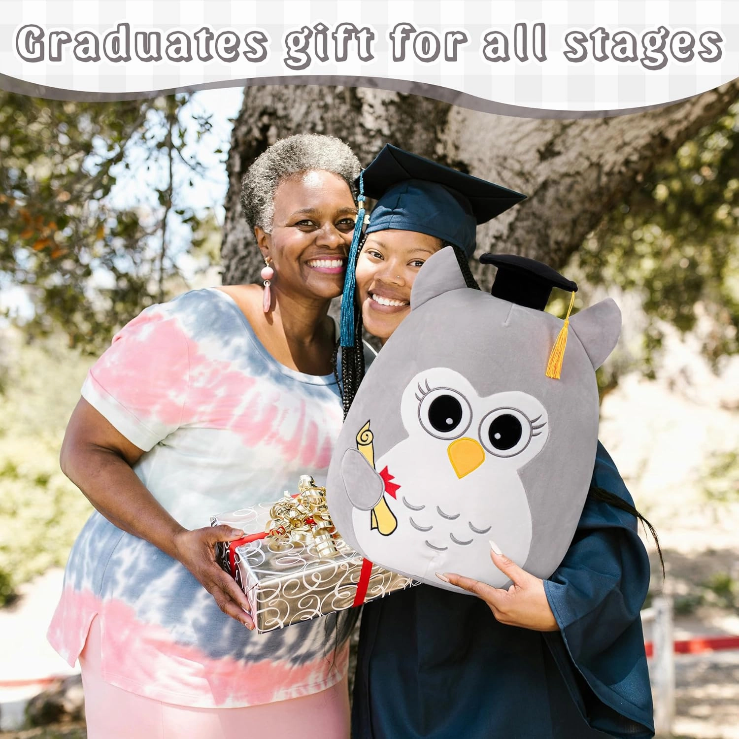 Graduation Owl Plush 18in - Grey Owl Stuffed Animal with Cap for Class of 2025 - Wisdom Graduation Gift for Kindergarten, Elementary & High School - Grey Owl