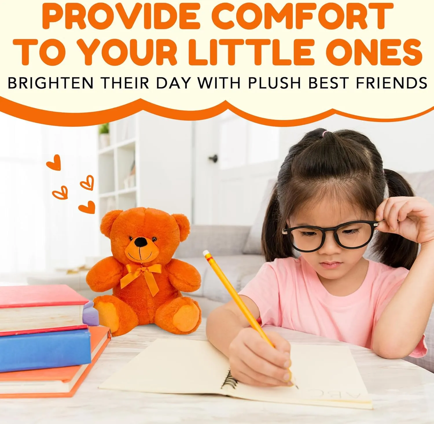 Grandma Smiley's Plush Best Friends Super Color Orange Teddy Bear Stuffed Animal, 9-inch Hypoallergenic Small Teddy Bears for Christmas, Newborn Baby Shower, Girlfriend, Boyfriend, Graduation
