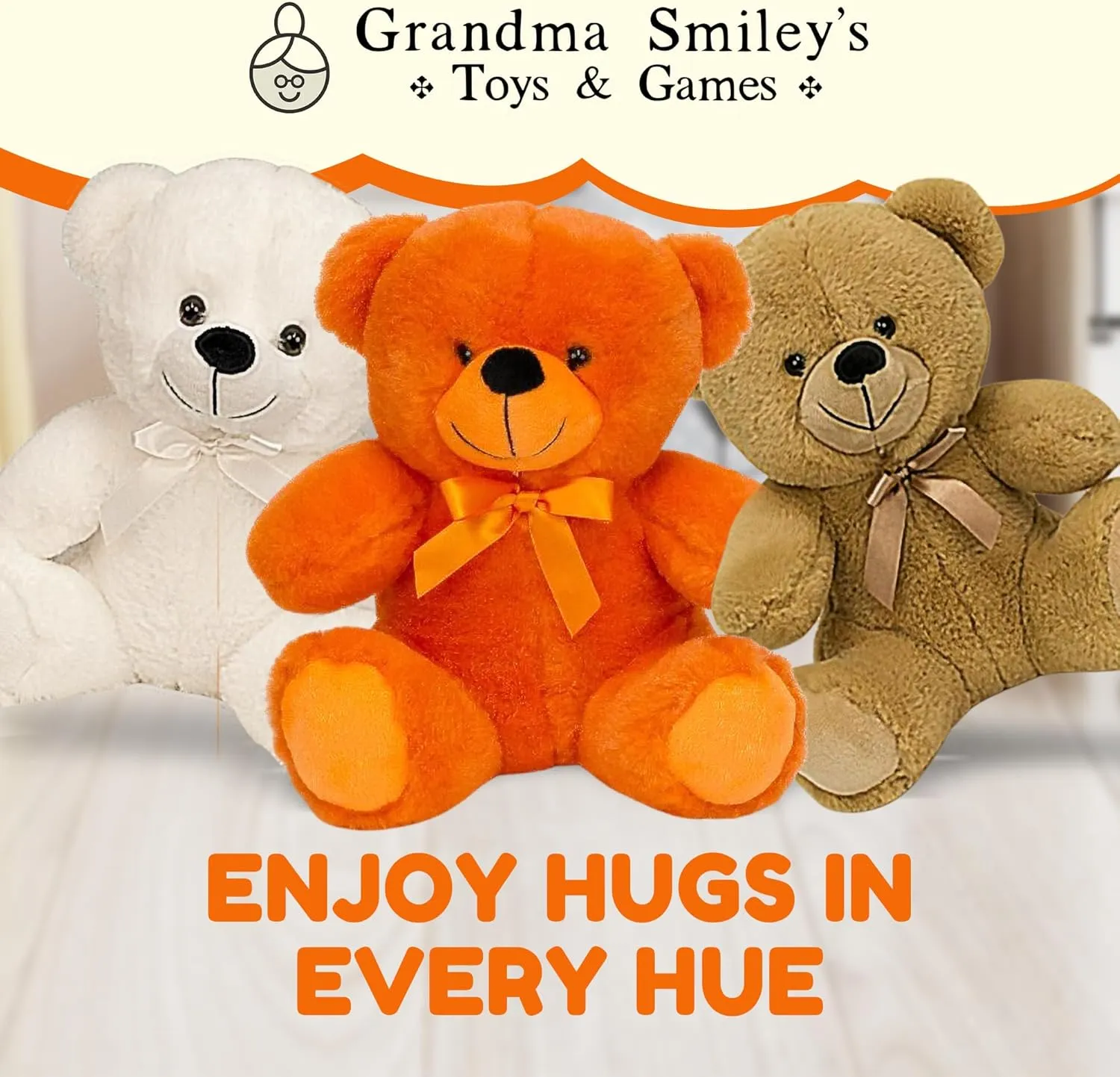 Grandma Smiley's Plush Best Friends Super Color Orange Teddy Bear Stuffed Animal, 9-inch Hypoallergenic Small Teddy Bears for Christmas, Newborn Baby Shower, Girlfriend, Boyfriend, Graduation