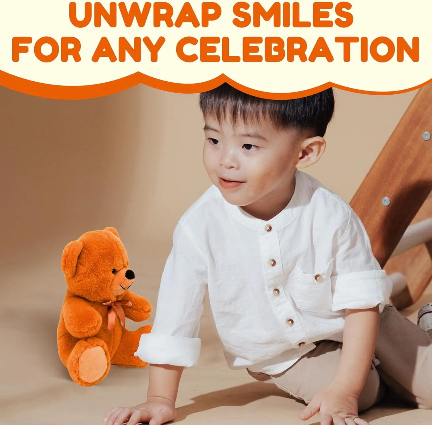 Grandma Smiley's Plush Best Friends Super Color Orange Teddy Bear Stuffed Animal, 9-inch Hypoallergenic Small Teddy Bears for Christmas, Newborn Baby Shower, Girlfriend, Boyfriend, Graduation