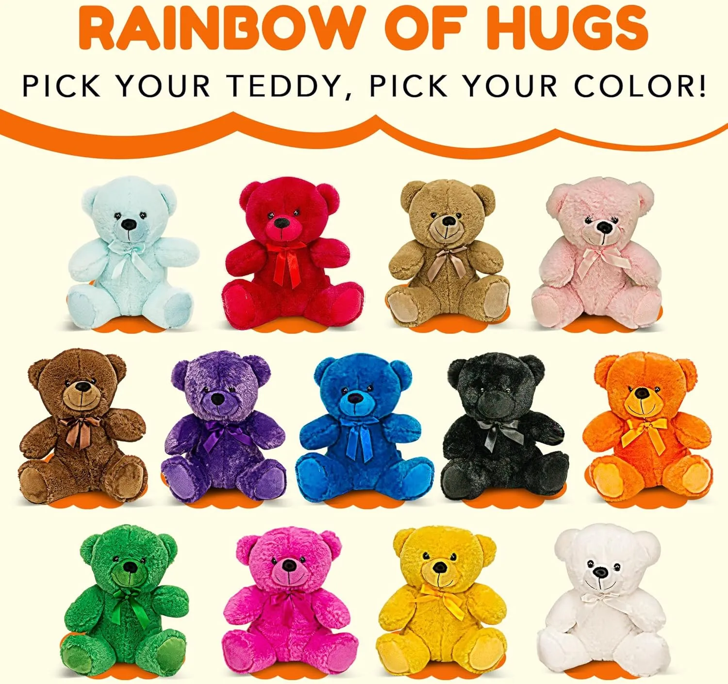 Grandma Smiley's Plush Best Friends Super Color Orange Teddy Bear Stuffed Animal, 9-inch Hypoallergenic Small Teddy Bears for Christmas, Newborn Baby Shower, Girlfriend, Boyfriend, Graduation