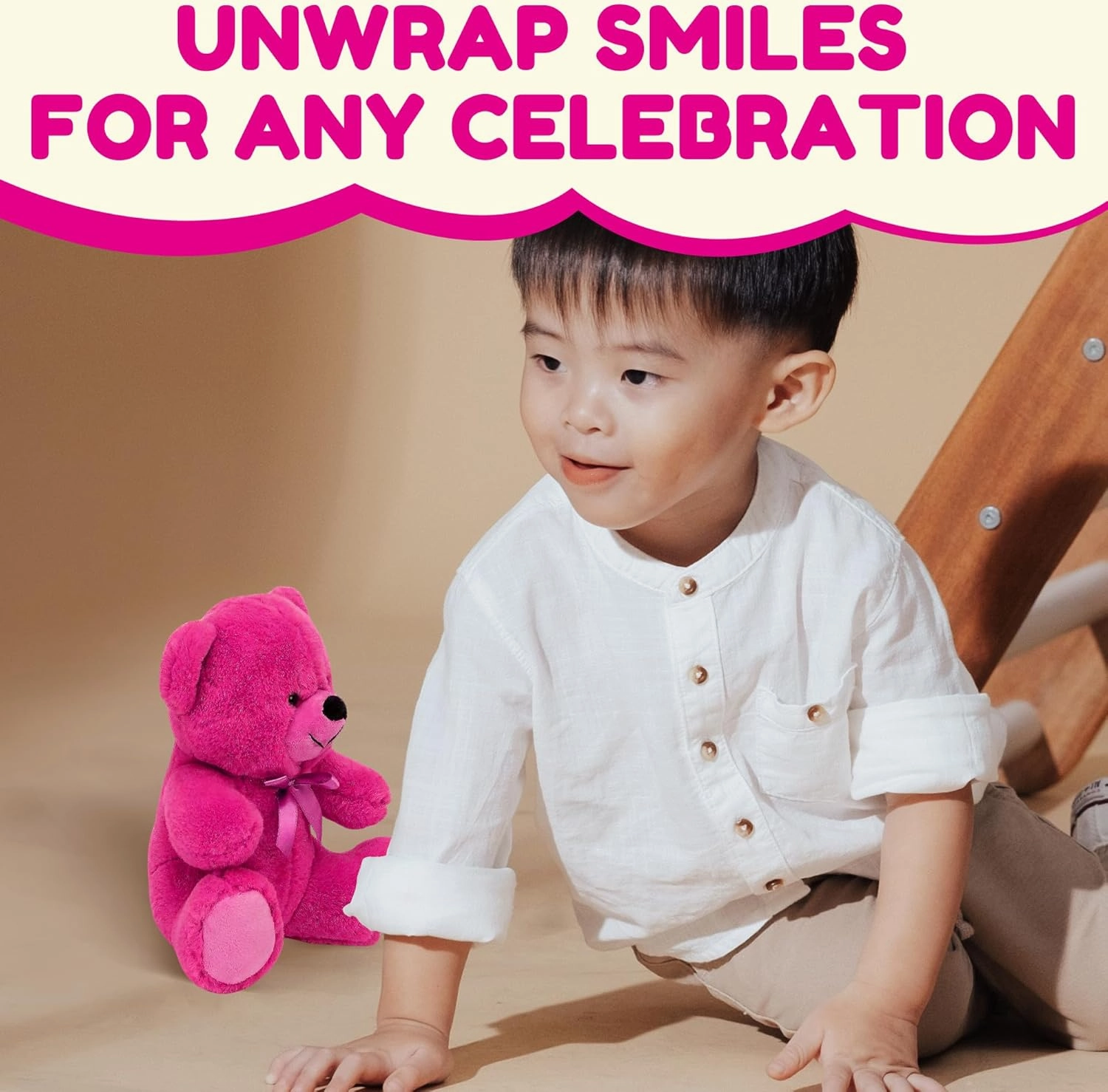 Grandma Smiley's Plush Best Friends Super Color Hot Pink Teddy Bear Stuffed Animal, 9-inch Hypoallergenic Small Teddy Bears for Christmas, Newborn Baby Shower, Girlfriend, Boyfriend, Graduation