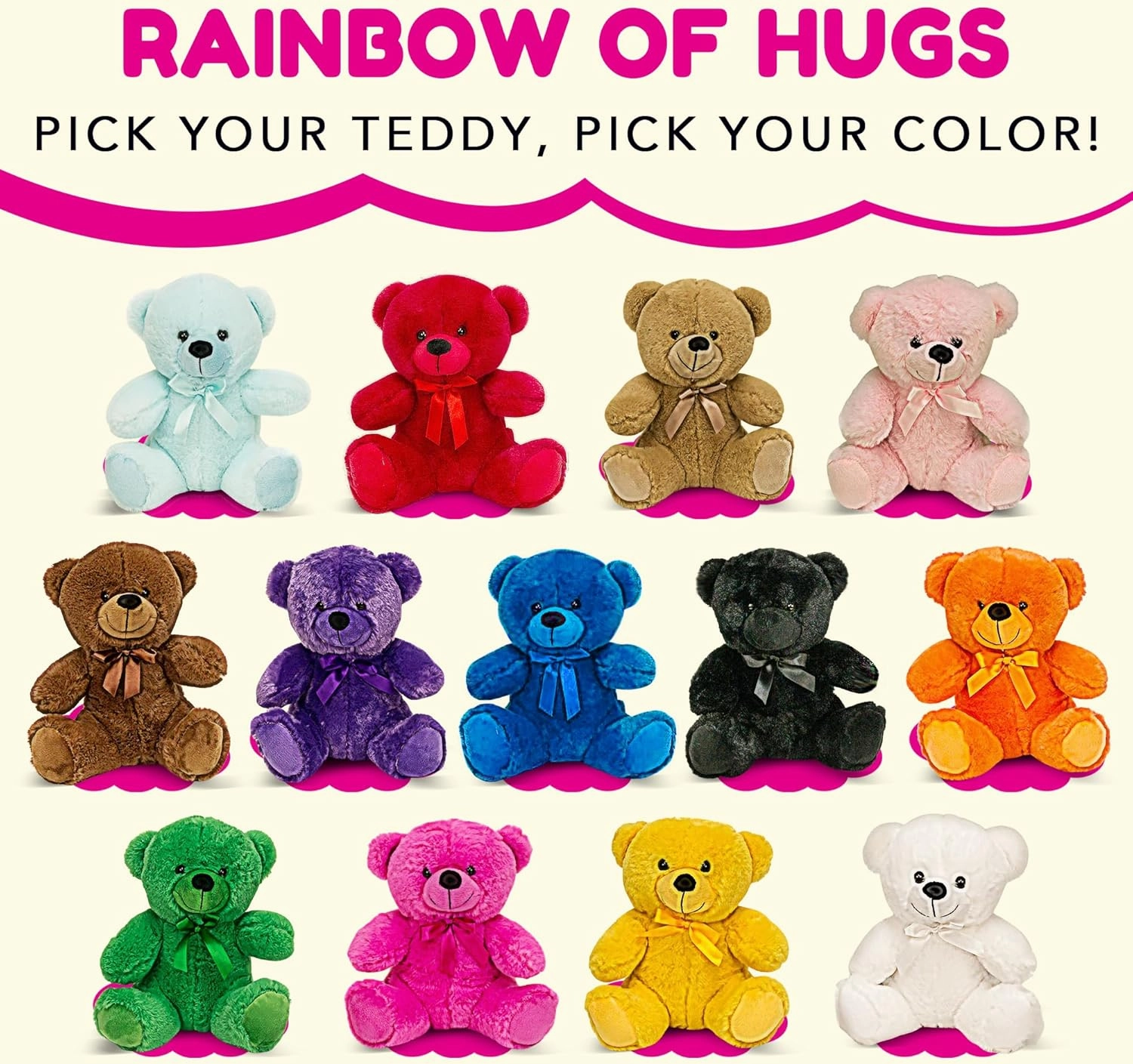 Grandma Smiley's Plush Best Friends Super Color Hot Pink Teddy Bear Stuffed Animal, 9-inch Hypoallergenic Small Teddy Bears for Christmas, Newborn Baby Shower, Girlfriend, Boyfriend, Graduation