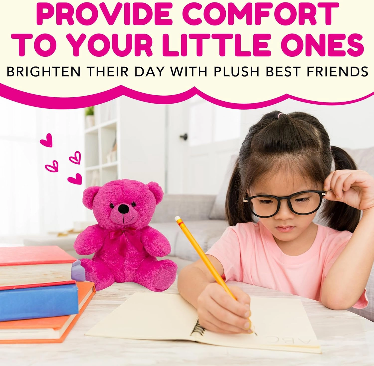 Grandma Smiley's Plush Best Friends Super Color Hot Pink Teddy Bear Stuffed Animal, 9-inch Hypoallergenic Small Teddy Bears for Christmas, Newborn Baby Shower, Girlfriend, Boyfriend, Graduation