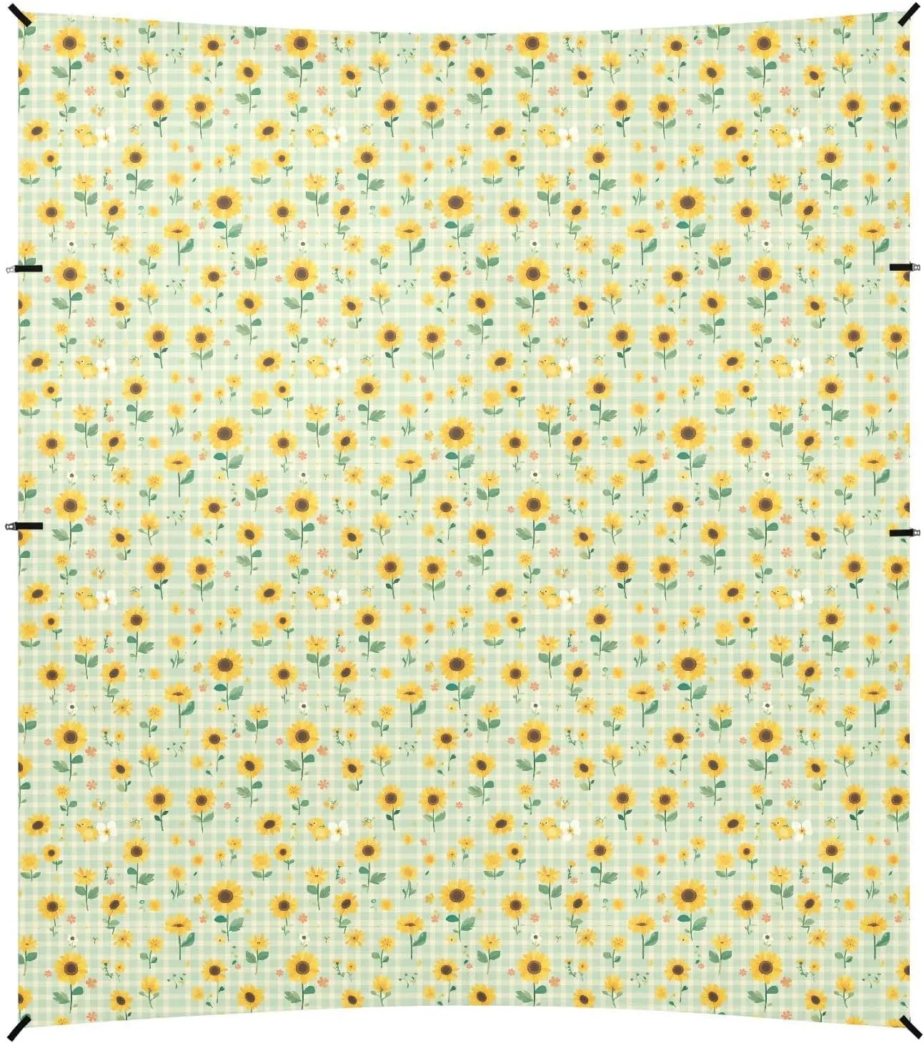 Green Buffalo Plaid Sunflower Foldable Beach Canopy UPF50  Protection Lightweight Sun Shade Includes Sand Shovel, Sandbags, Stability Poles for Backyard, Grassland, Park