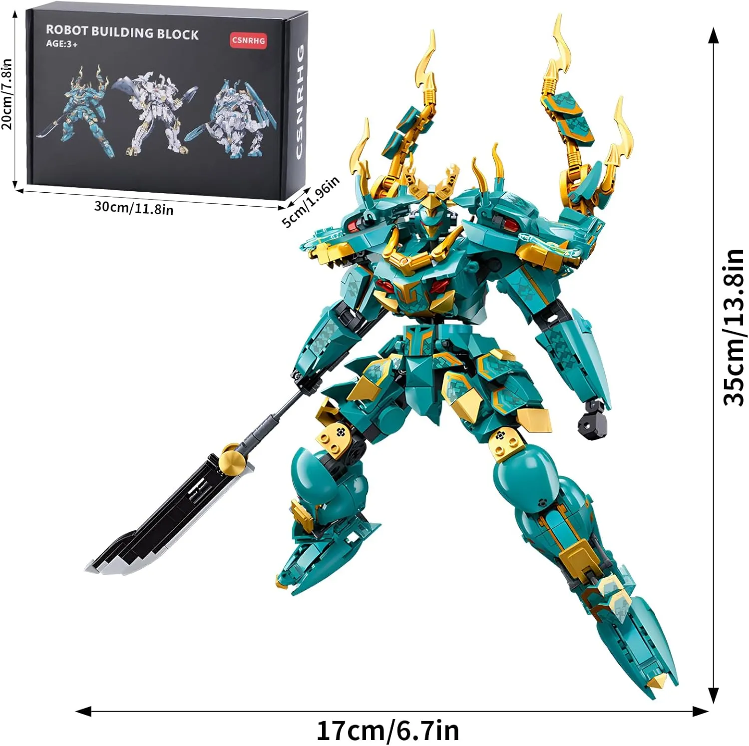 Green Dargon Samurai mech Robot with Long Spear Model Building Blocks Toy Set Mythical Birthday for Age 8  Children Adults Teens 704 Pieces