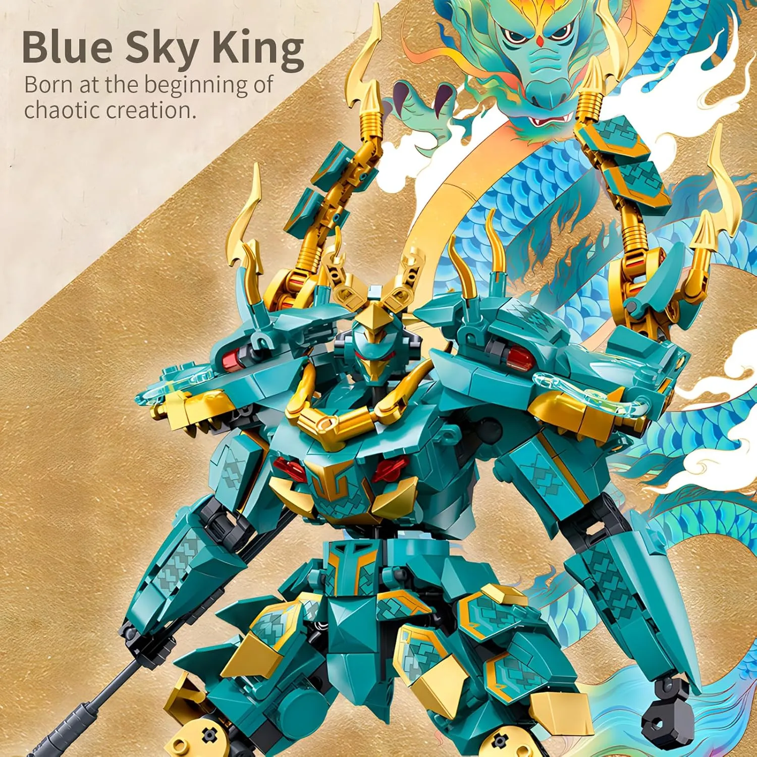 Green Dargon Samurai mech Robot with Long Spear Model Building Blocks Toy Set Mythical Birthday for Age 8  Children Adults Teens 704 Pieces
