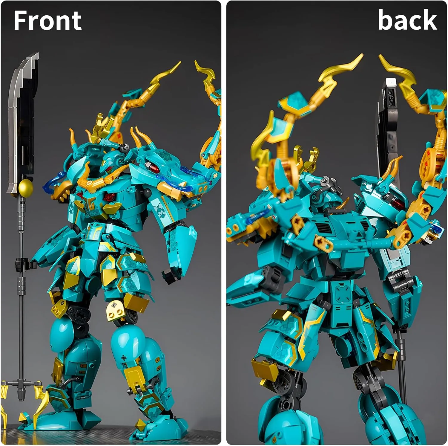 Green Dargon Samurai mech Robot with Long Spear Model Building Blocks Toy Set Mythical Birthday for Age 8  Children Adults Teens 704 Pieces