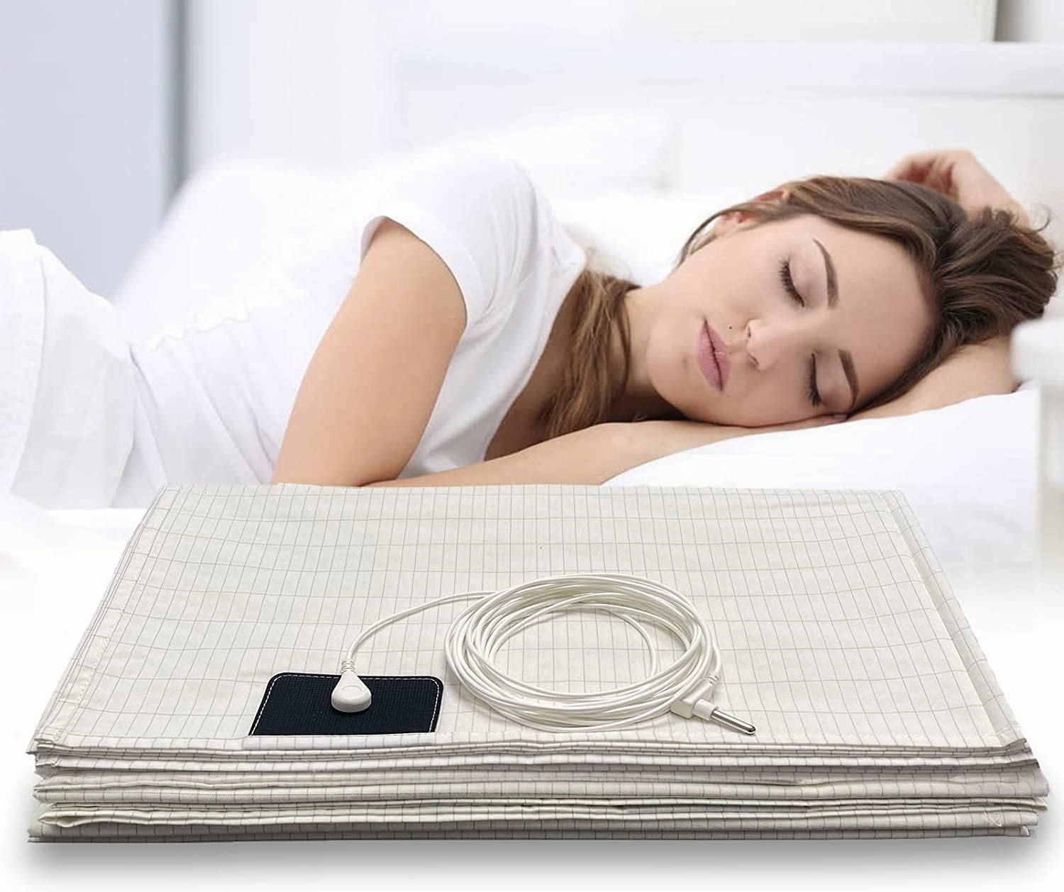 Grounding Sheets with Grounding Cord,Organic Cotton Conductive Silver Fiber,Grounding Improve Sleep (35X59inch)