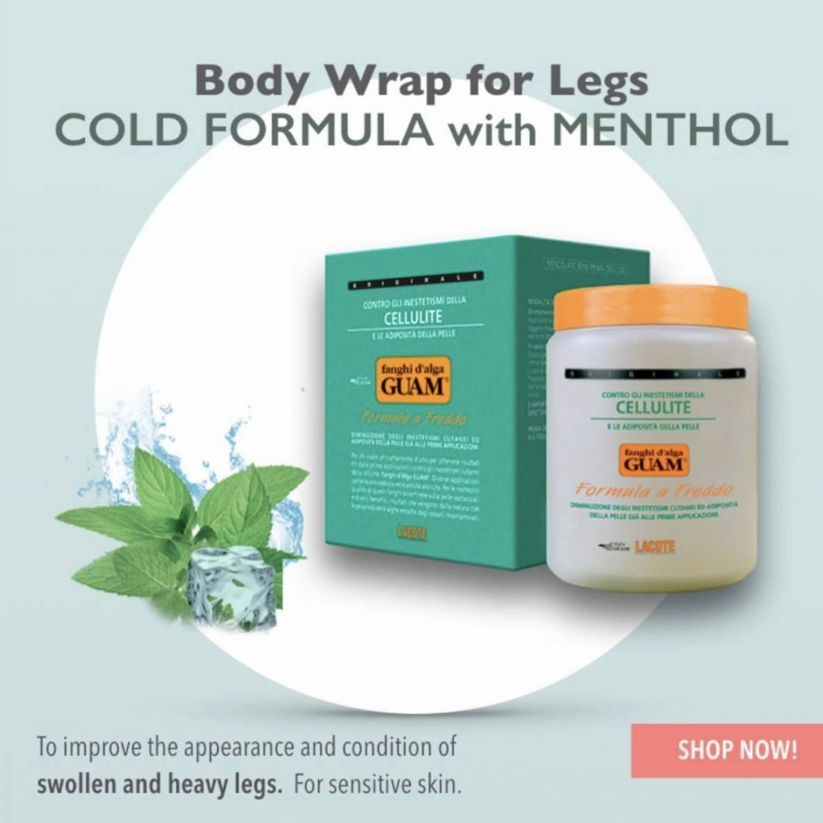 Guam Anti-cellulite Mud COLD FORMULA, Seaweed Body Wrap for Cellulite, Skin Tightening Clay Against Water Retention and Leg Swelling, Lymphatic Drainage | Cellulite-Removal Treatment (2.2 LB)