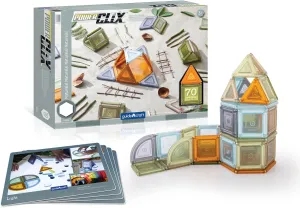 Guidecraft PowerClix Solids Natural - 70 Piece Set: STEM Magnetic Educational Construction Building Blocks with Inspiration Cards for Kids, Develop Motor Skills & Creativity