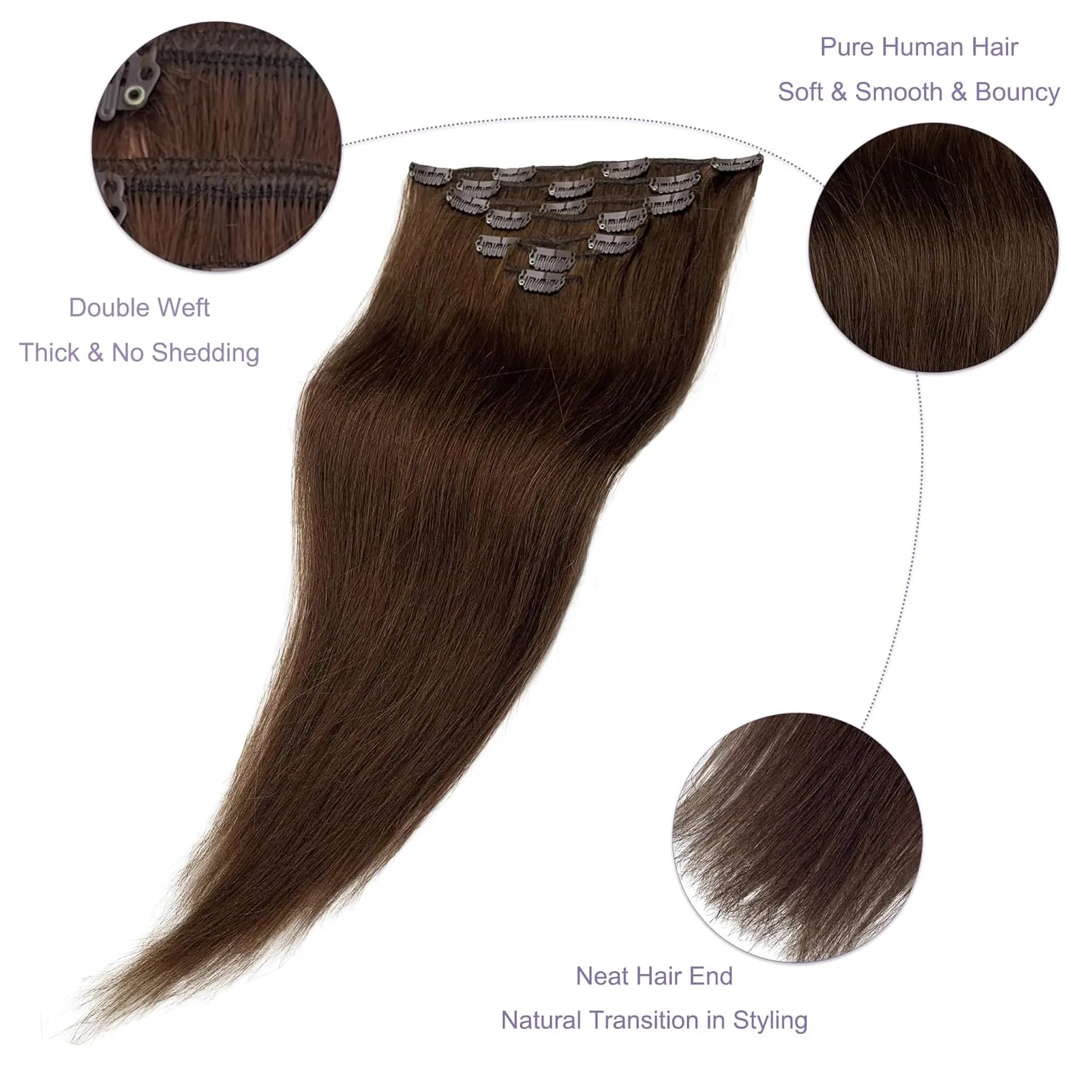 Hair Extensions Clip in Human Hair, Clip in Extensions, Blonde Highlighted Human Hair Straight 7 Pieces 14 Inch 70g Invisible Silky Clips Clip on Extension