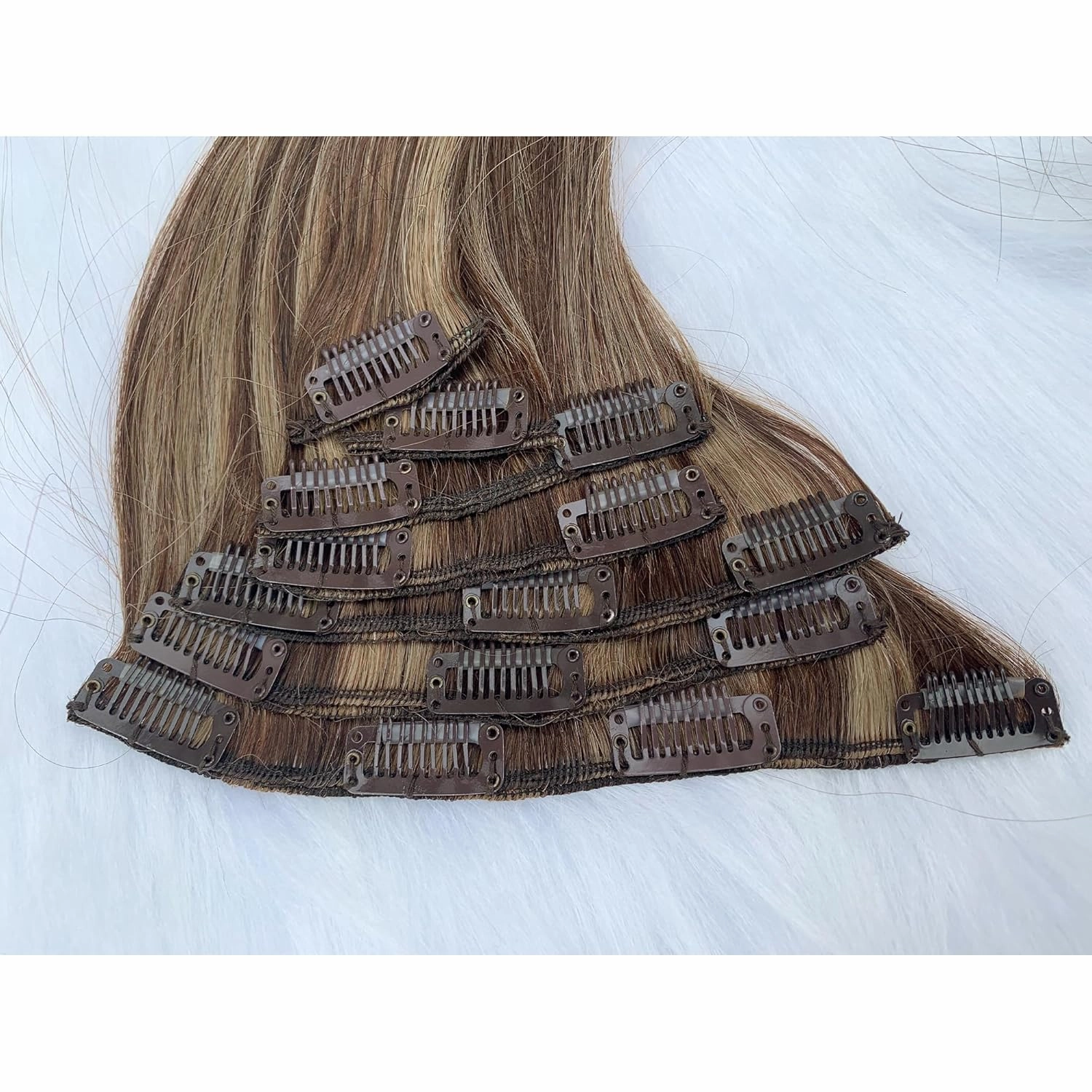 Hair Extensions Clip in Human Hair, Clip in Extensions, Blonde Highlighted Human Hair Straight 7 Pieces 16 Inch 70g Invisible Silky Clips Clip on Extension