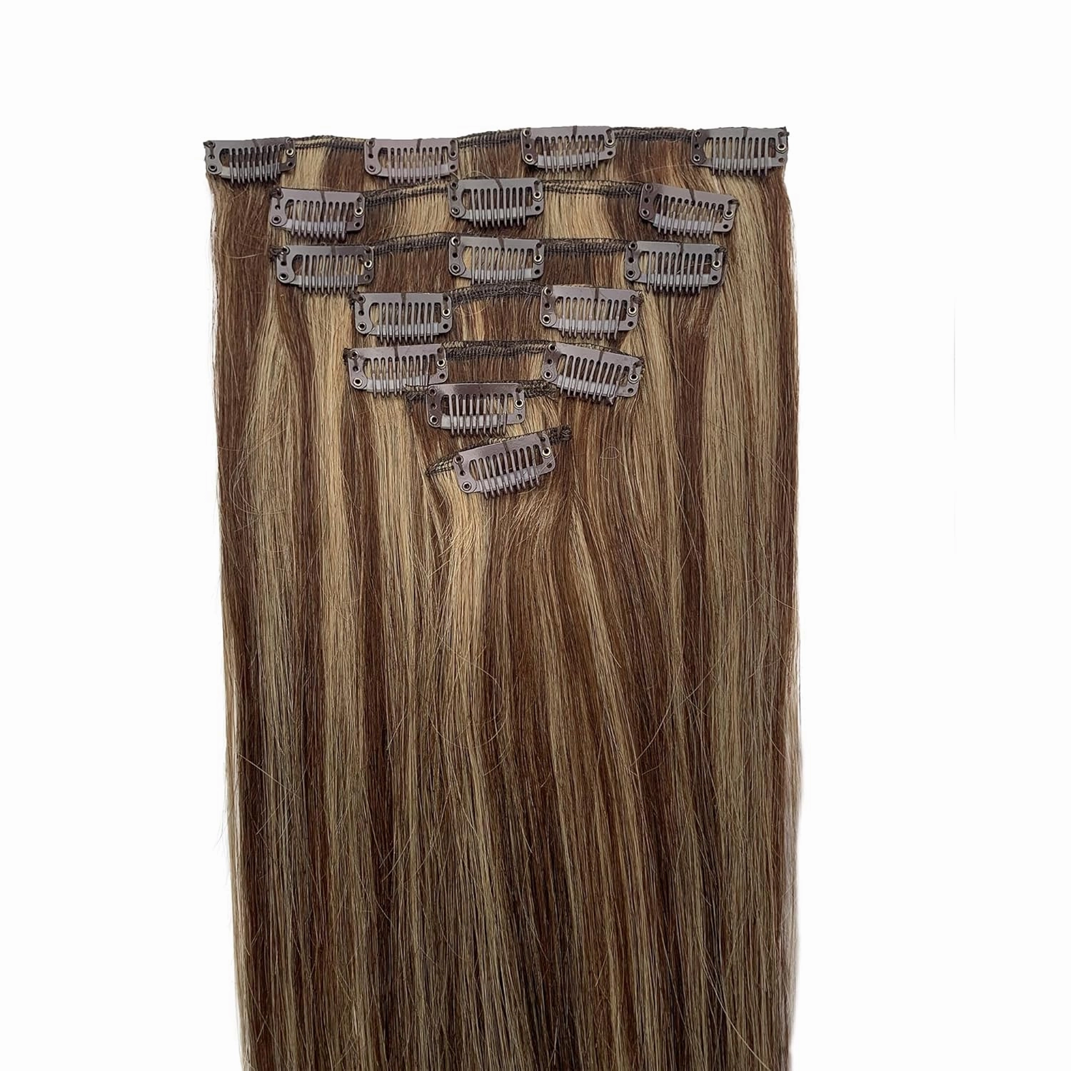 Hair Extensions Clip in Human Hair, Clip in Extensions, Blonde Highlighted Human Hair Straight 7 Pieces 16 Inch 70g Invisible Silky Clips Clip on Extension