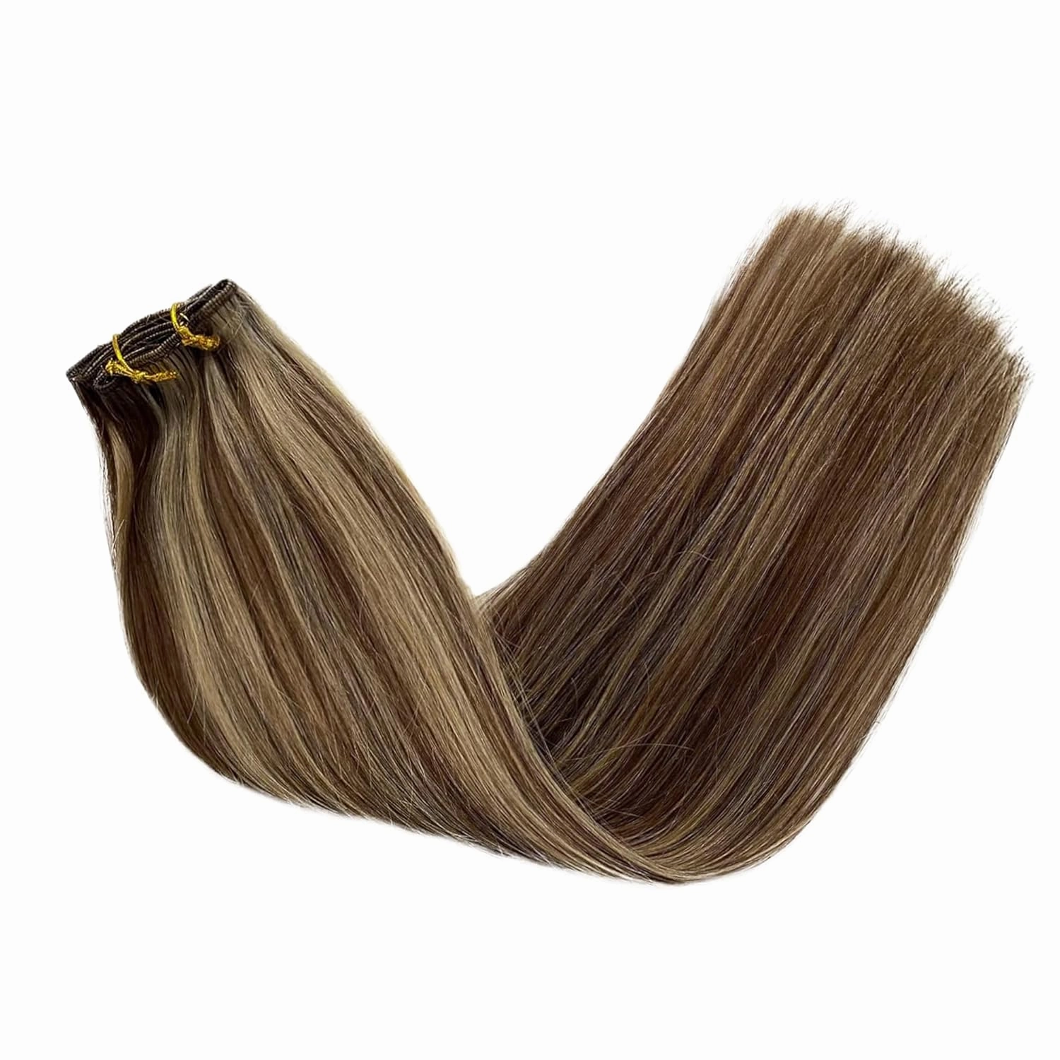 Hair Extensions Clip in Human Hair, Clip in Extensions, Blonde Highlighted Human Hair Straight 7 Pieces 16 Inch 70g Invisible Silky Clips Clip on Extension