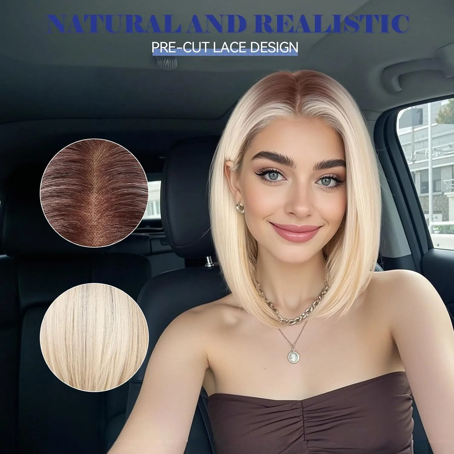 HAIRCUBE 13x6 HD Synthetic Lace Front Wig, 10 Inch Ombre Blonde Hightlight Bob Wig Natural Density Hairline Straight Glueless Wig for Women Daily Use