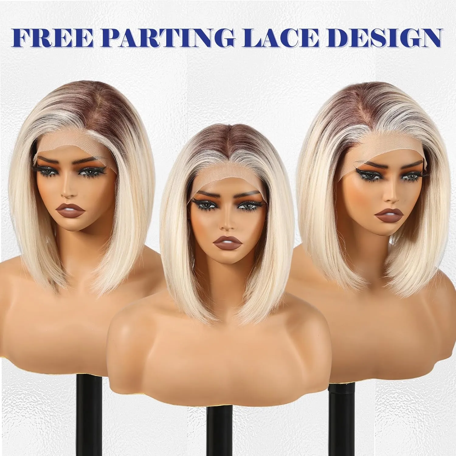 HAIRCUBE 13x6 HD Synthetic Lace Front Wig, 10 Inch Ombre Blonde Hightlight Bob Wig Natural Density Hairline Straight Glueless Wig for Women Daily Use