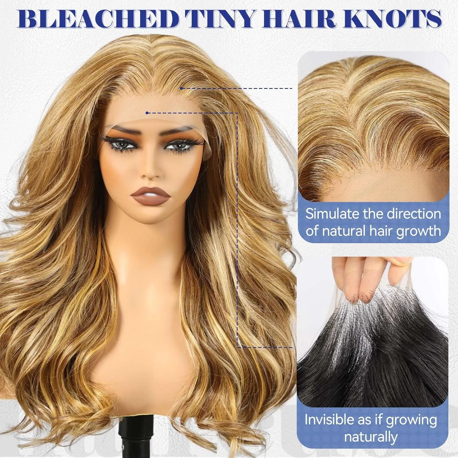 HAIRCUBE 13x6 HD Synthetic Lace Front Wig, 24 Inch Blonde Highlights Long Curly Layered Wigs, Natural Density Hairline Glueless Wigs for Women Daily Use