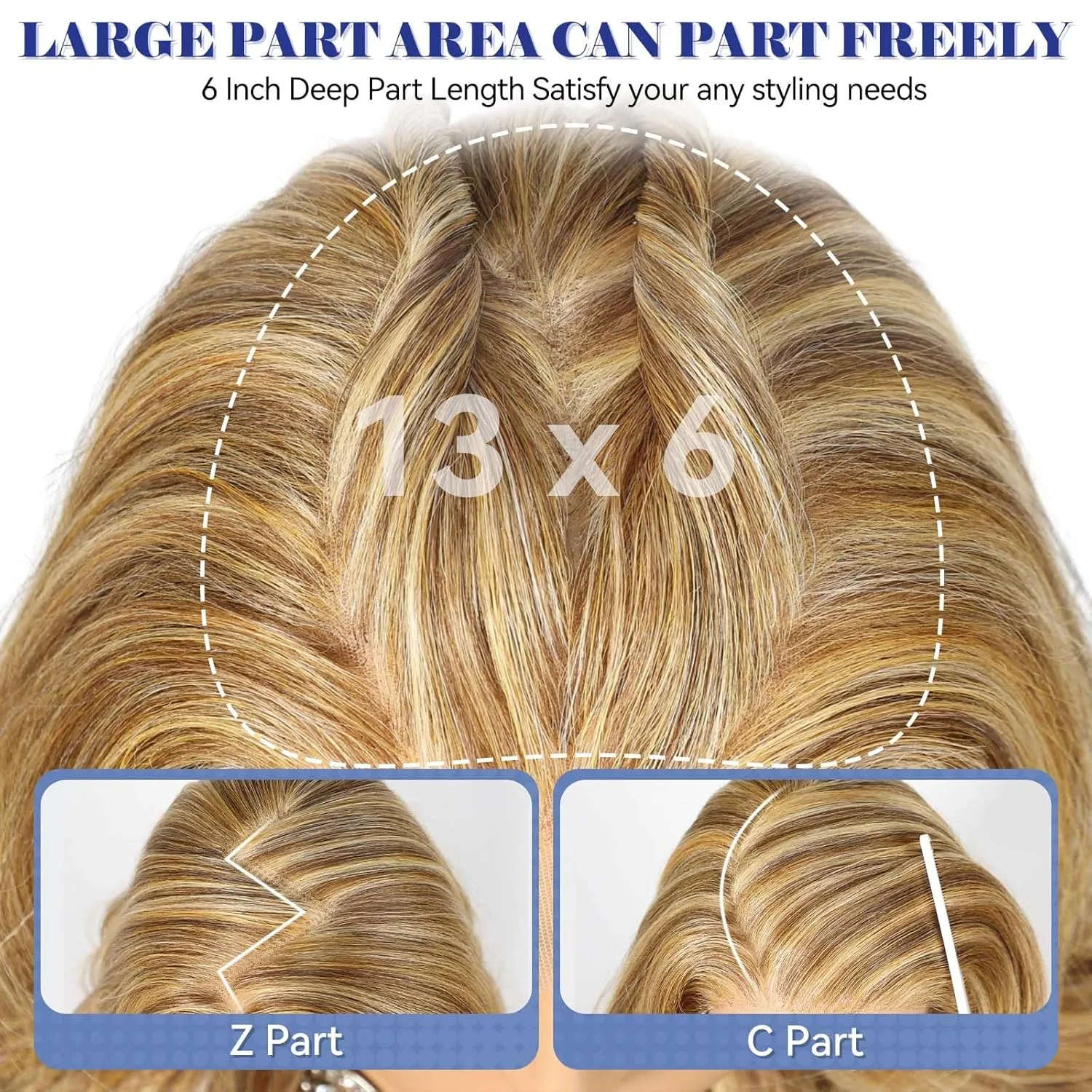 HAIRCUBE 13x6 HD Synthetic Lace Front Wig, 24 Inch Blonde Highlights Long Curly Layered Wigs, Natural Density Hairline Glueless Wigs for Women Daily Use