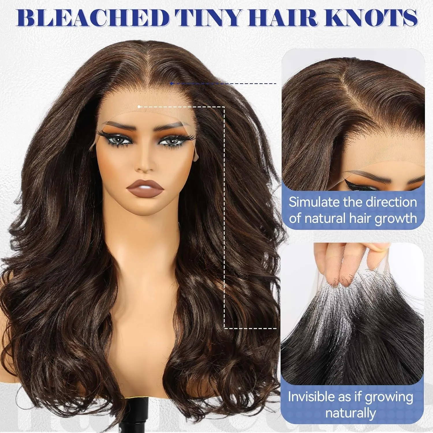 HAIRCUBE 13x6 HD Synthetic Lace Front Wig, 24 Inch Brown Long Curly Layered Wigs, Natural Density Hairline Glueless Wigs for Women Daily Use