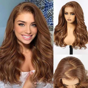 HAIRCUBE 13x6 HD Synthetic Lace Front Wig, 24 Inch Chestnut Brown Long Curly Layered Wigs, Natural Density Hairline Glueless Wigs for Women Daily Use