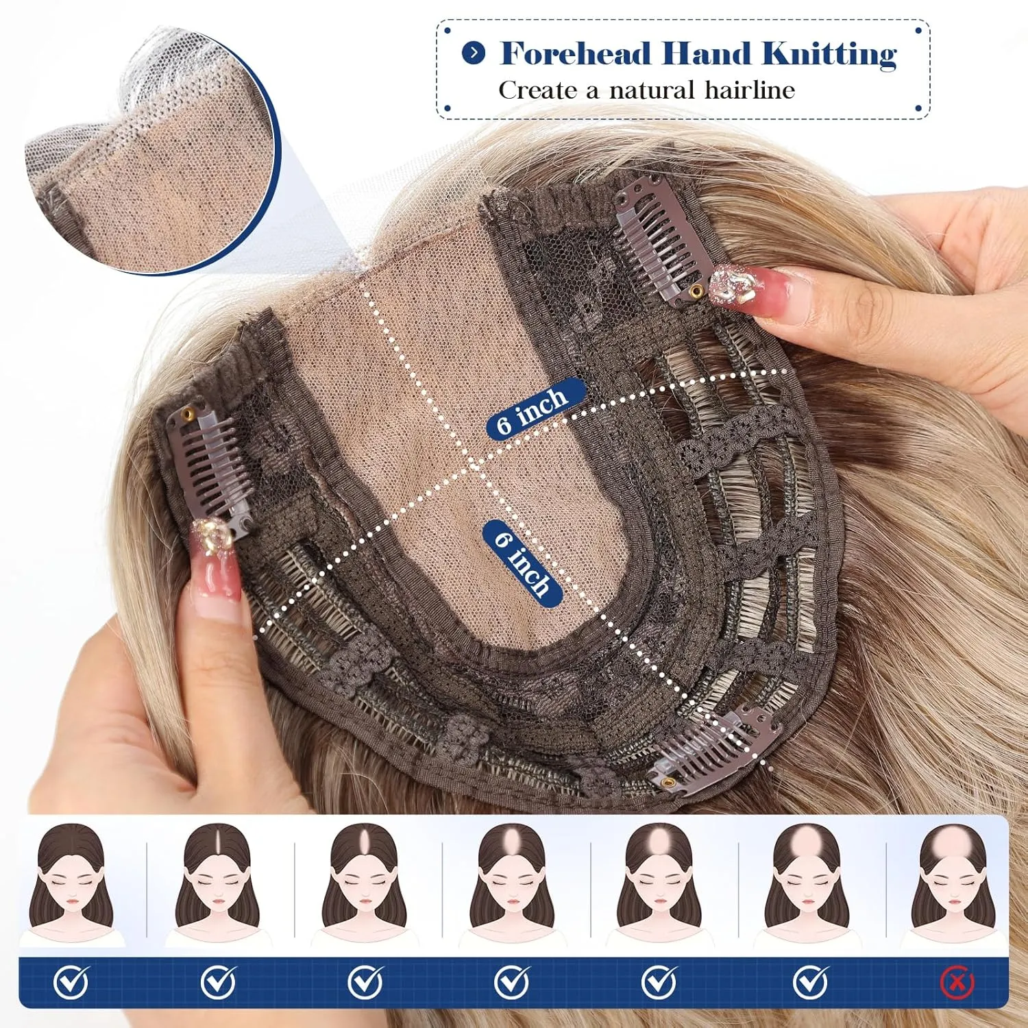 HAIRCUBE 20 inch Wavy Hair Toppers for Women Heat Resistant Fibre Synthetic 6 * 6 inch Base Toppers for Women with Thinning Hair(Light Blonde & Honey Blonde highlight)