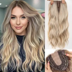 HAIRCUBE 20 inch Wavy Hair Toppers for Women Heat Resistant Fibre Synthetic 6 * 6 inch Base Toppers for Women with Thinning Hair(Light Blonde & Honey Blonde highlight)
