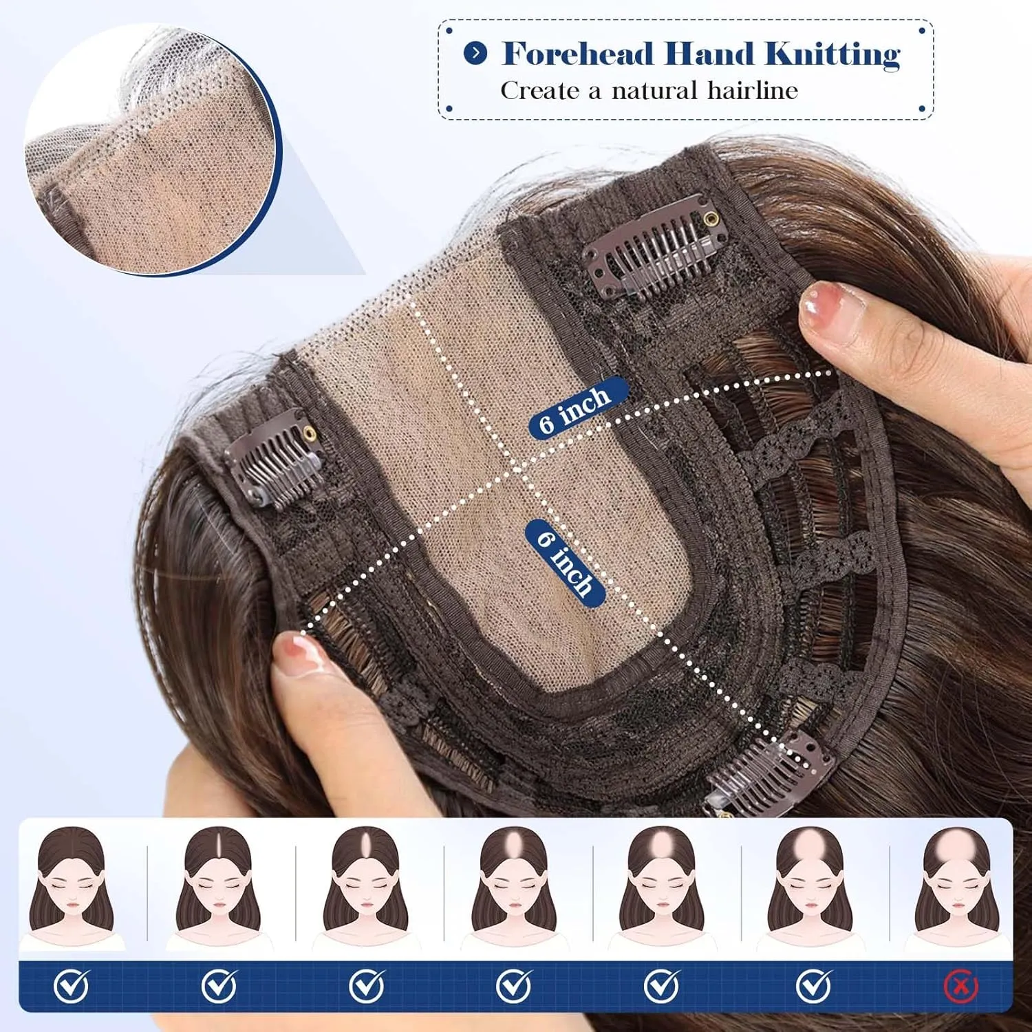 HAIRCUBE 20 inch Wavy Hair Toppers for Women Heat Resistant Fibre Synthetic 6 * 6 inch Base Toppers for Women with Thinning(Chestnut Brown & Honey Blonde)