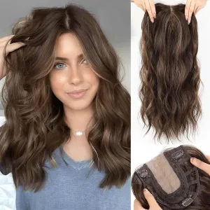 HAIRCUBE 20 inch Wavy Hair Toppers for Women Heat Resistant Fibre Synthetic 6 * 6 inch Base Toppers for Women with Thinning(Chestnut Brown & Honey Blonde)