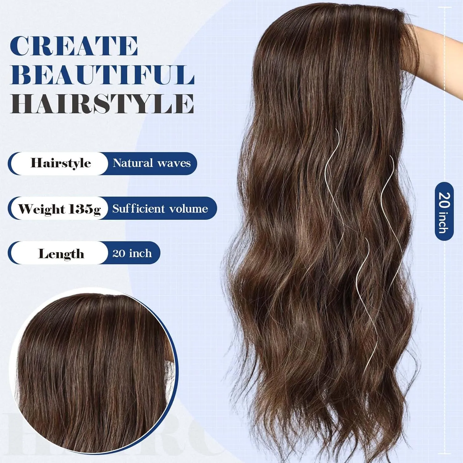 HAIRCUBE 20 inch Wavy Hair Toppers for Women Heat Resistant Fibre Synthetic 6 * 6 inch Base Toppers for Women with Thinning(Chestnut Brown & Honey Blonde)