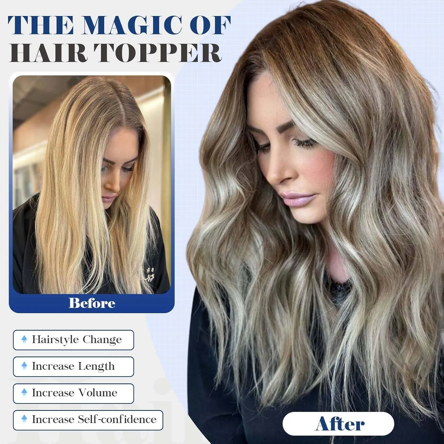 HAIRCUBE 20 inch Wavy Hair Toppers for Women Heat Resistant Fibre Synthetic 6 * 6 inch Base Toppers Hair Pieces for Women with Thinning Hair(Black)