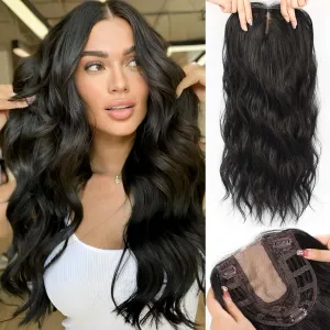 HAIRCUBE 20 inch Wavy Hair Toppers for Women Heat Resistant Fibre Synthetic 6 * 6 inch Base Toppers Hair Pieces for Women with Thinning Hair(Black)