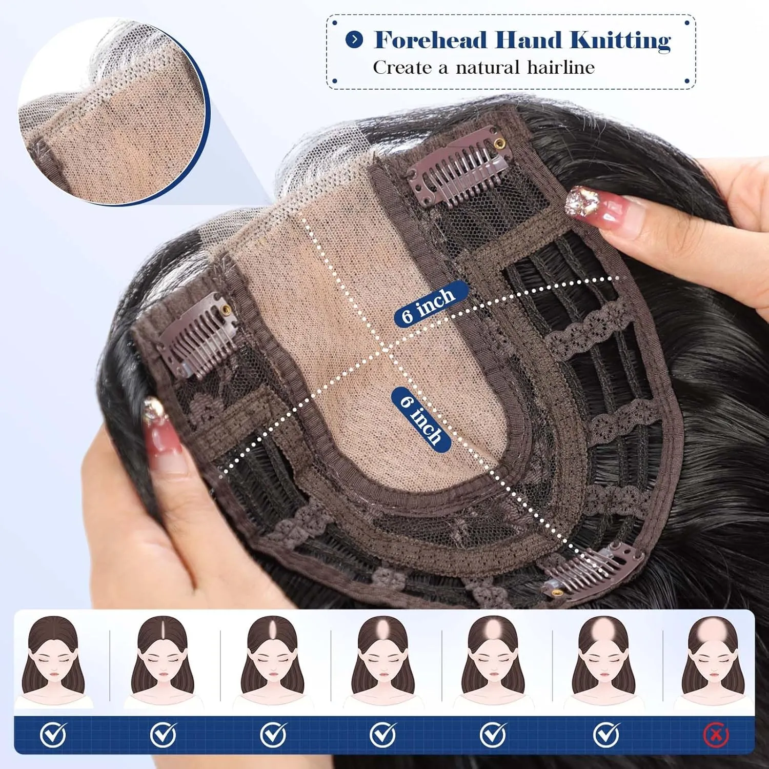 HAIRCUBE 20 inch Wavy Hair Toppers for Women Heat Resistant Fibre Synthetic 6 * 6 inch Base Toppers Hair Pieces for Women with Thinning Hair(Black)