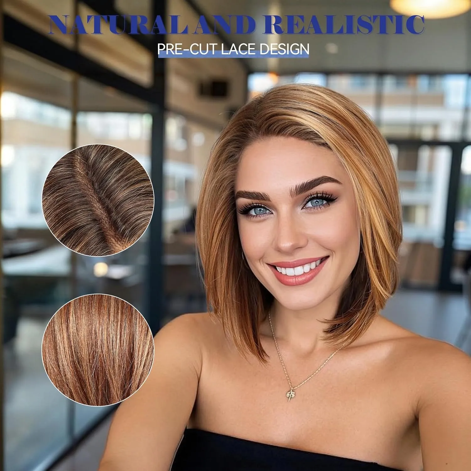 HAIRCUBE Chestnut Brown Synthetic Lace Front Wig, 10 Inch Layered Glueless Bob Wig, Natural Density Hairline Wigs for Women Daily Use