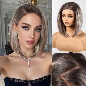 HAIRCUBE 13x6 HD Synthetic Lace Front Wig, 10 Inch Ash Blonde Bob Wig Natural Density Hairline Straight Glueless Wig for Women Daily Use