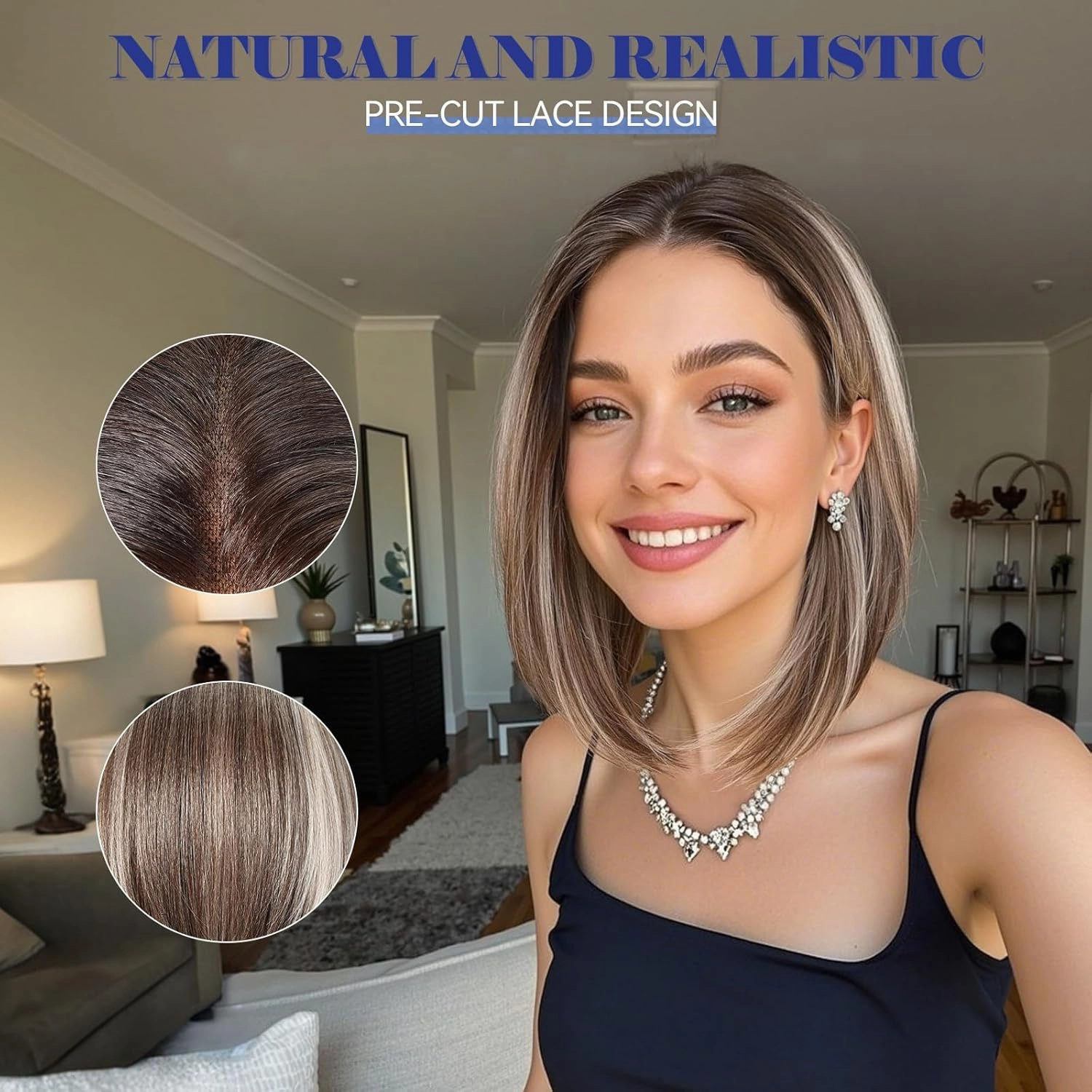 HAIRCUBE 13x6 HD Synthetic Lace Front Wig, 10 Inch Ash Blonde Bob Wig Natural Density Hairline Straight Glueless Wig for Women Daily Use